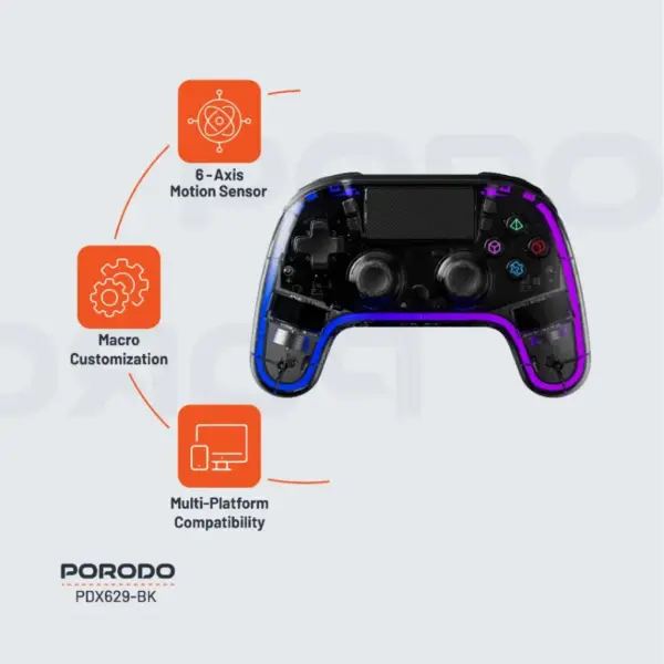 PORODO GAMING CRYSTAL SHELL PS4 CONTROLLER  |RGB | PDXG29